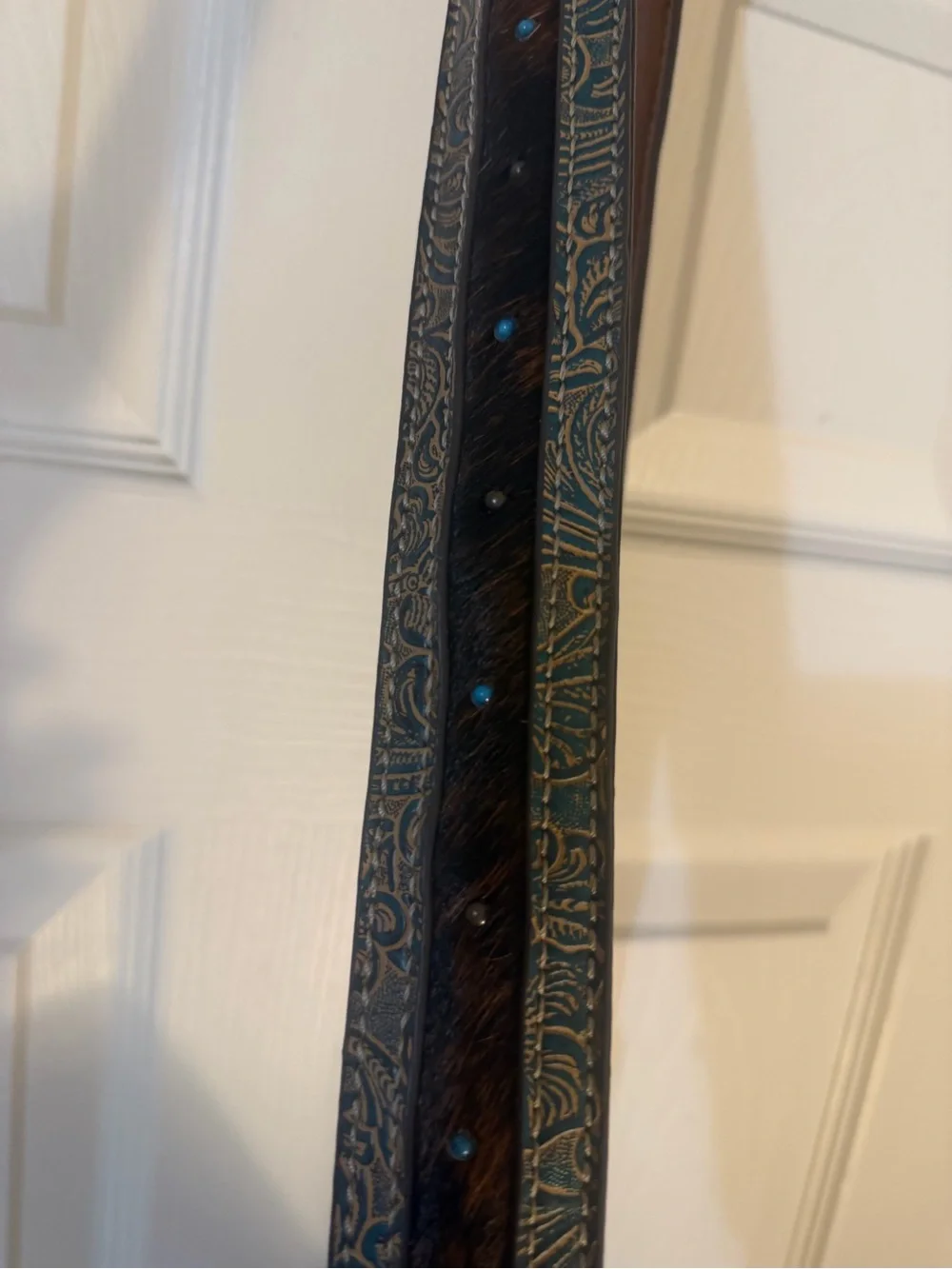 Justin Brown Tooled Leather & Turquoise Crossbody Bag